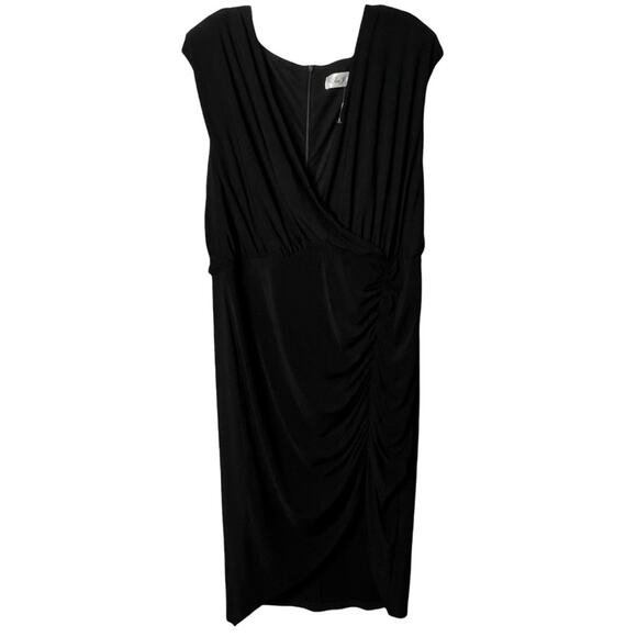 ELIZA J BLACK SLEEVELESS VNECK RUCHED BLACK DRESS PLUS SIZE 18W NEW POLY SPANDEX - Picture 1 of 7